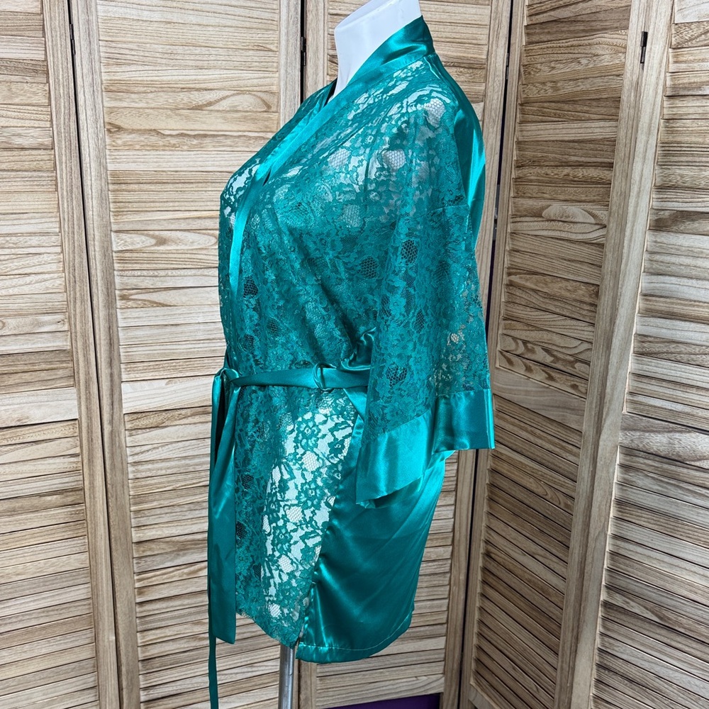 Victoria Secret Robe & Teddy Gold Label Vintage Elegant Teal Lace Belt Size L - Picture 4 of 12